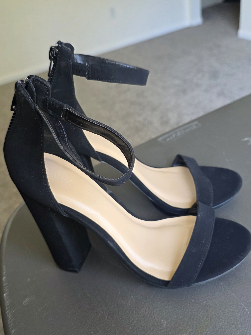 Wild Diva Black Ankle-Strap Block Heels